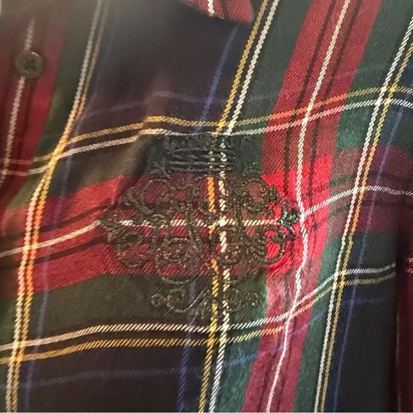 Ralph Lauren Red & Green monogrammed flannel PJ Plaid Shirt Women’s Size Medium - Picture 7 of 8
